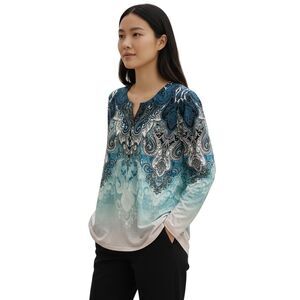 Women's Paisley Print V-Neck Long Sleeve Blouse Multicolor M